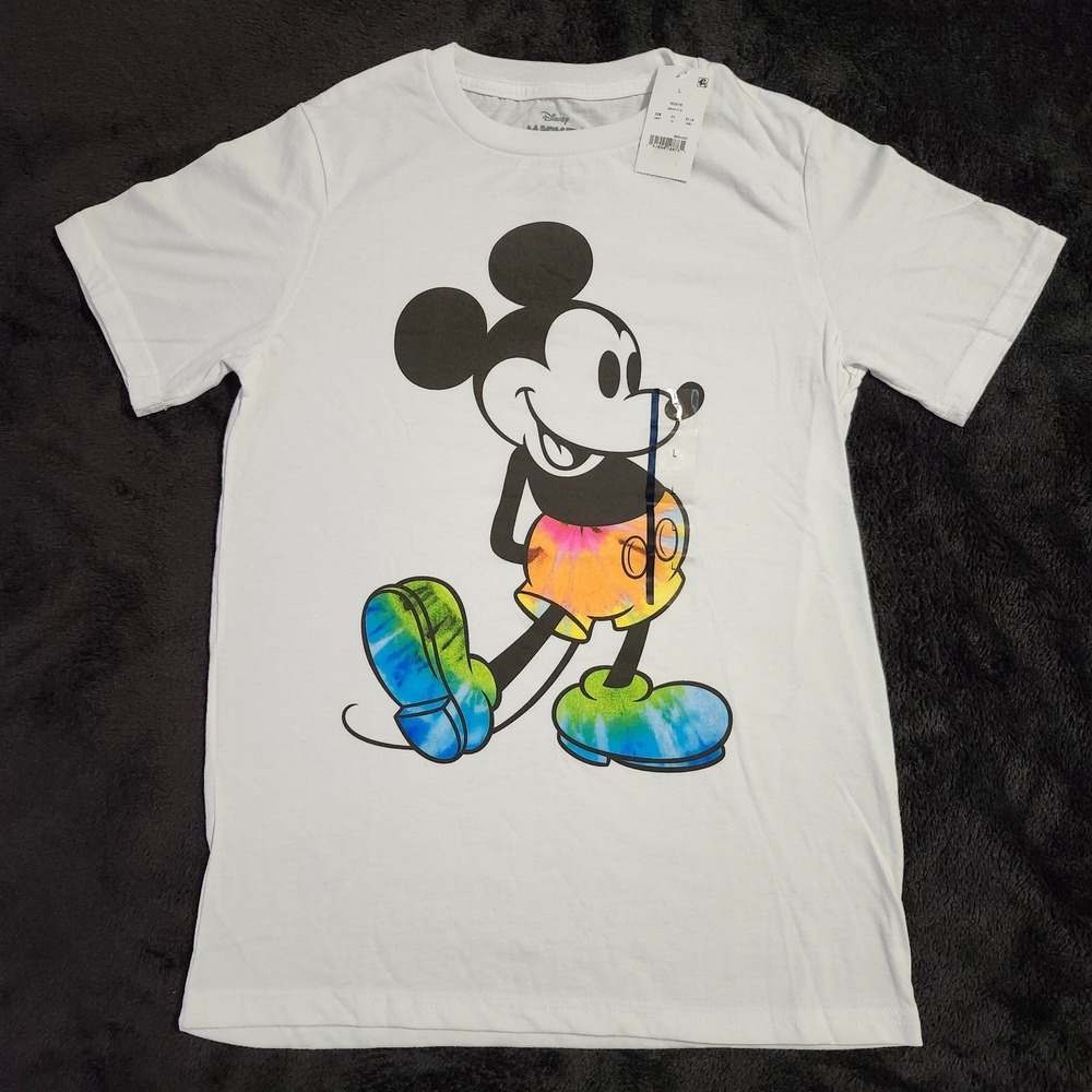 Disney Mickey Mouse Tie-Dye T-Shirt Size Youth Large White Short Sleeves NEW